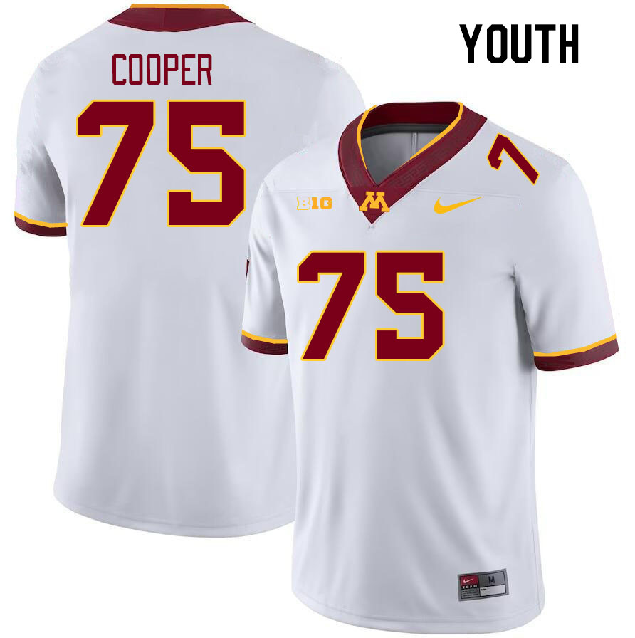 Youth #75 Tyler Cooper Minnesota Golden Gophers College Football Jerseys Stitched-White - Click Image to Close